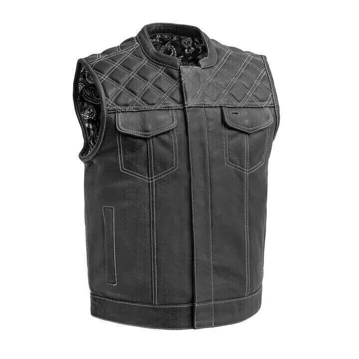 Sialkot Leathers Club Style Leather Vest – Heavy-Duty Zippers & Snap Closures