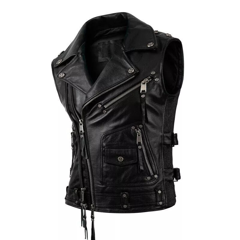 Black Leather Motorcycle Vest – Sialkot Leathers Custom Fit & Timeless Style