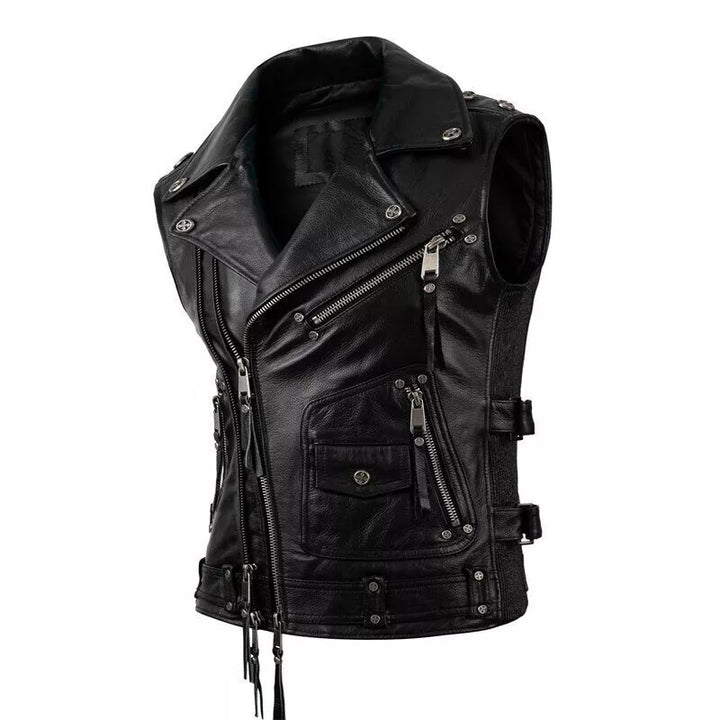 Black Leather Motorcycle Vest – Sialkot Leathers Custom Fit & Timeless Style