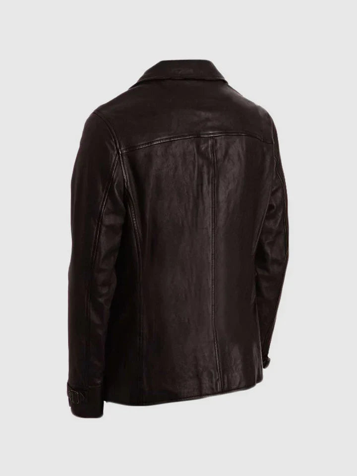 4 Button Brown Leather Coat
