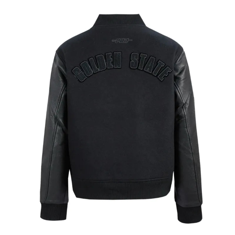 Golden State Warriors Triple Black Varsity Wool-Leather Jacket