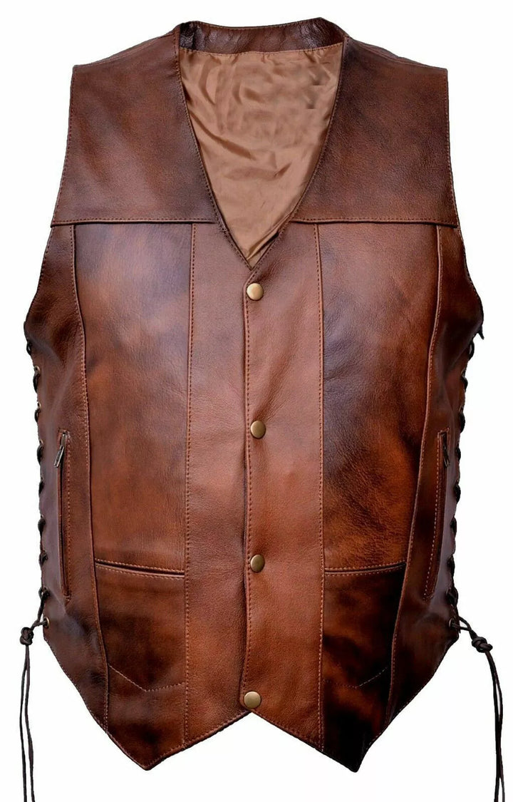 Vintage Brown Leather Vest for Men | Sialkot Leathers