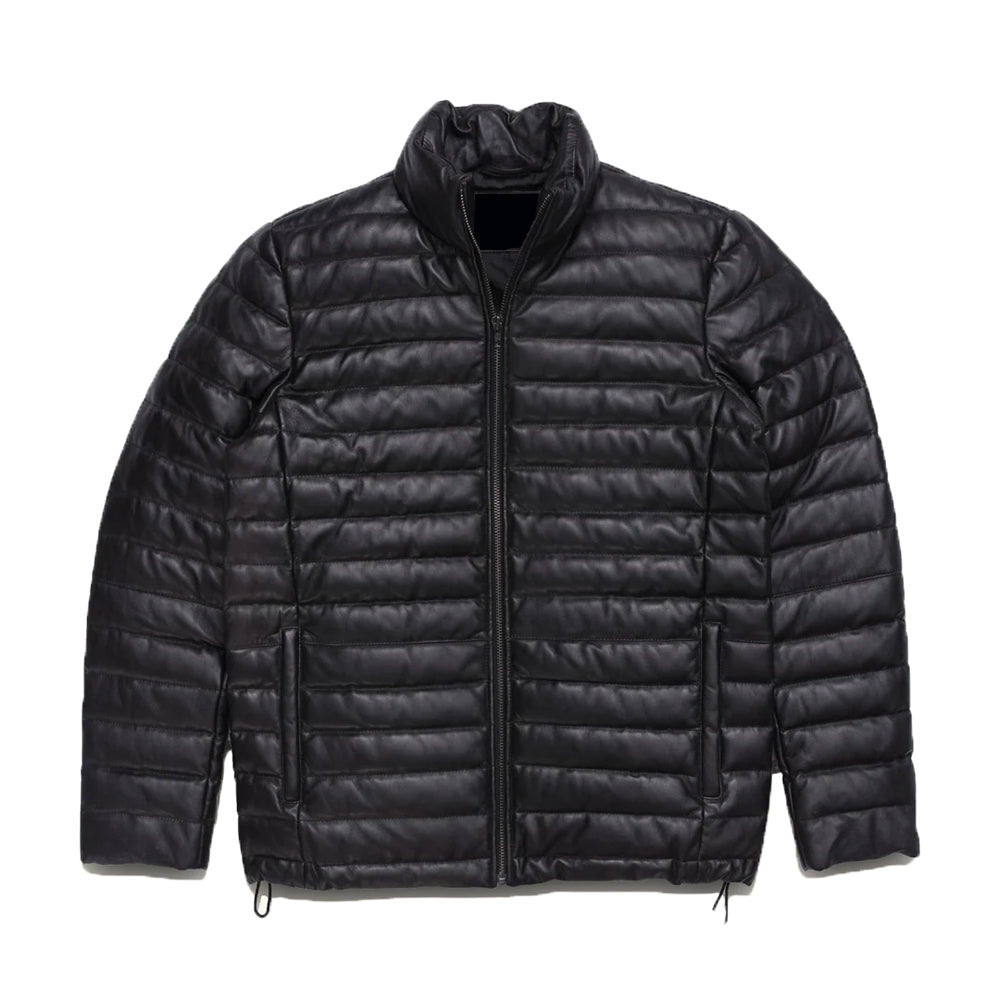 Classic Black Leather Down Jacket