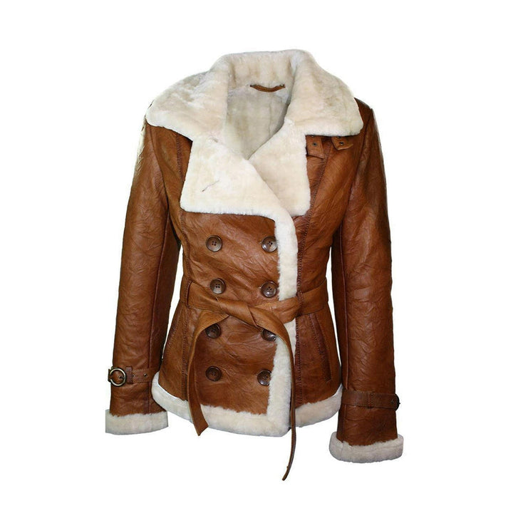 Women’s Tan Brown Double Breasted Shearling Jacket